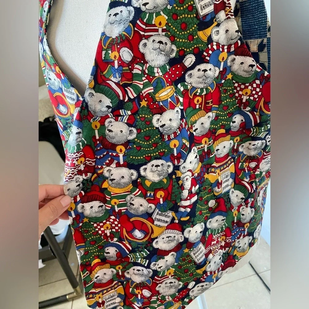 Vintage Festive Holiday Vest with Santa polar bear Print size L double view